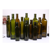 Kitchen 250ml 500ml 750ml 1000ml square green vinegar olive oil glass bottles with lid